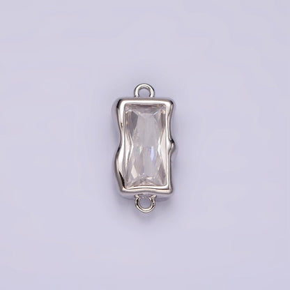 White Gold Filled CZ Baguette Molten Personalized Birth Month Connector | G259 - G262