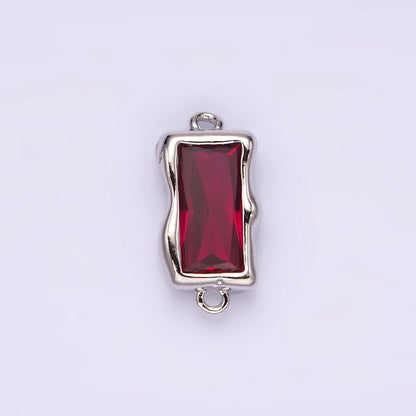 White Gold Filled CZ Baguette Molten Personalized Birth Month Connector | G259 - G262