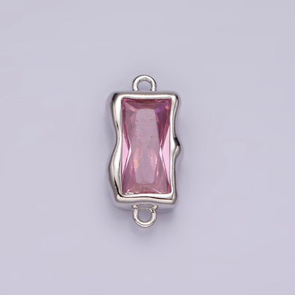 White Gold Filled CZ Baguette Molten Personalized Birth Month Connector | G259 - G262