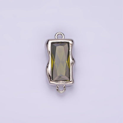 White Gold Filled CZ Baguette Molten Personalized Birth Month Connector | G259 - G262