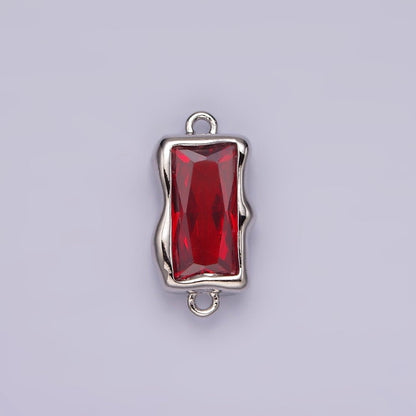 White Gold Filled CZ Baguette Molten Personalized Birth Month Connector | G259 - G262