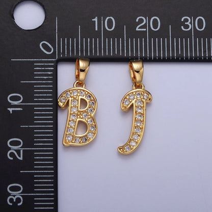 White Gold Filled Dainty Initial Letter Script A-Z Micro Paved CZ Personalized Pendant | A-390-A-402