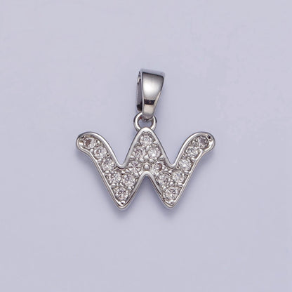 White Gold Filled Dainty Initial Letter Script A-Z Micro Paved CZ Personalized Pendant | A-390-A-402