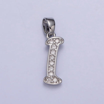 White Gold Filled Dainty Initial Letter Script A-Z Micro Paved CZ Personalized Pendant | A-390-A-402