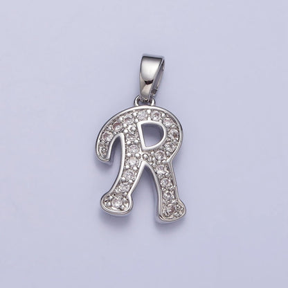 White Gold Filled Dainty Initial Letter Script A-Z Micro Paved CZ Personalized Pendant | A-390-A-402