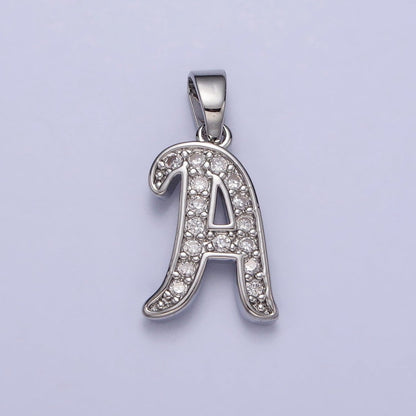 White Gold Filled Dainty Initial Letter Script A-Z Micro Paved CZ Personalized Pendant | A-390-A-402