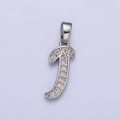 White Gold Filled Dainty Initial Letter Script A-Z Micro Paved CZ Personalized Pendant | A-390-A-402