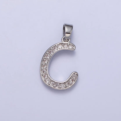 White Gold Filled Dainty Initial Letter Script A-Z Micro Paved CZ Personalized Pendant | A-390-A-402