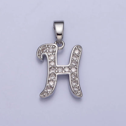 White Gold Filled Dainty Initial Letter Script A-Z Micro Paved CZ Personalized Pendant | A-390-A-402