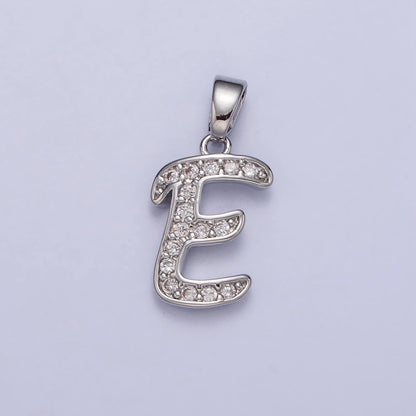 White Gold Filled Dainty Initial Letter Script A-Z Micro Paved CZ Personalized Pendant | A-390-A-402