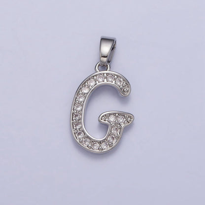 White Gold Filled Dainty Initial Letter Script A-Z Micro Paved CZ Personalized Pendant | A-390-A-402
