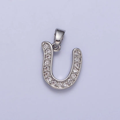 White Gold Filled Dainty Initial Letter Script A-Z Micro Paved CZ Personalized Pendant | A-390-A-402
