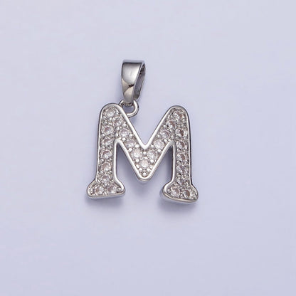 White Gold Filled Dainty Initial Letter Script A-Z Micro Paved CZ Personalized Pendant | A-390-A-402
