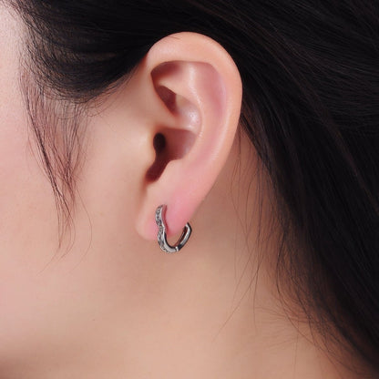 White Gold Filled Dotted Lined Heart Huggie Earrings | AB1271