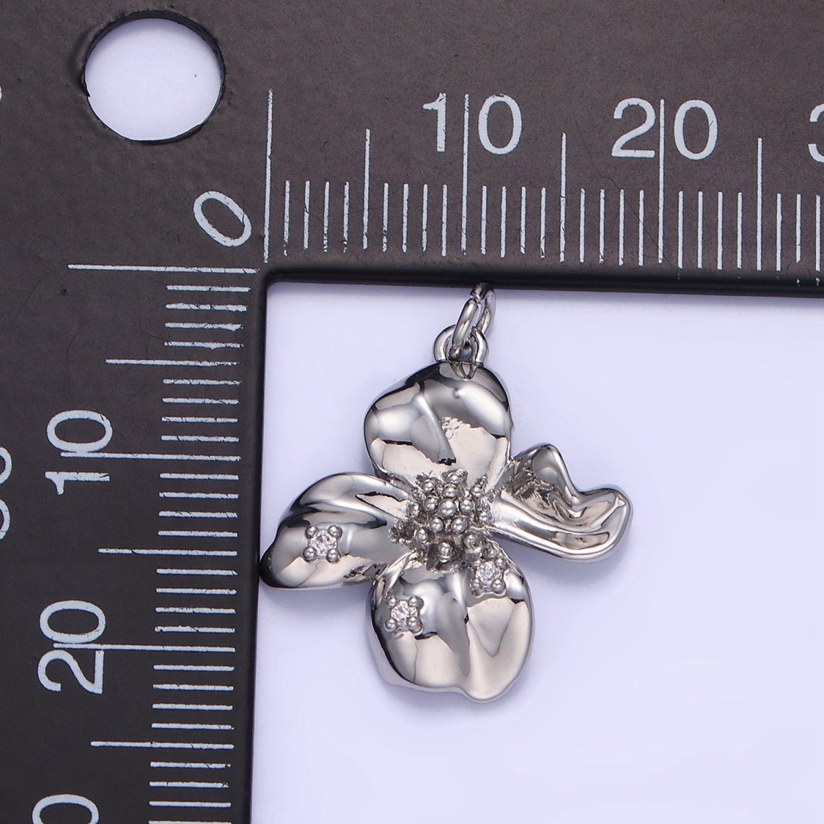 24K Gold Filled CZ Dotted Molten Foil Flower Petal Charm in Gold &amp; Silver | C242