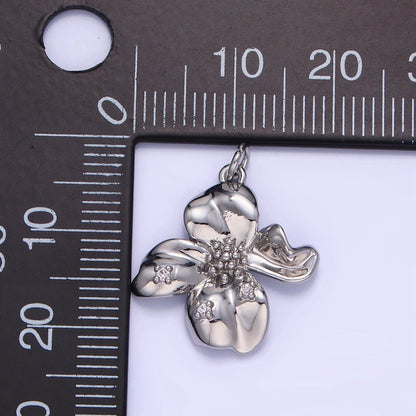 24K Gold Filled CZ Dotted Molten Foil Flower Petal Charm in Gold &amp; Silver | C242