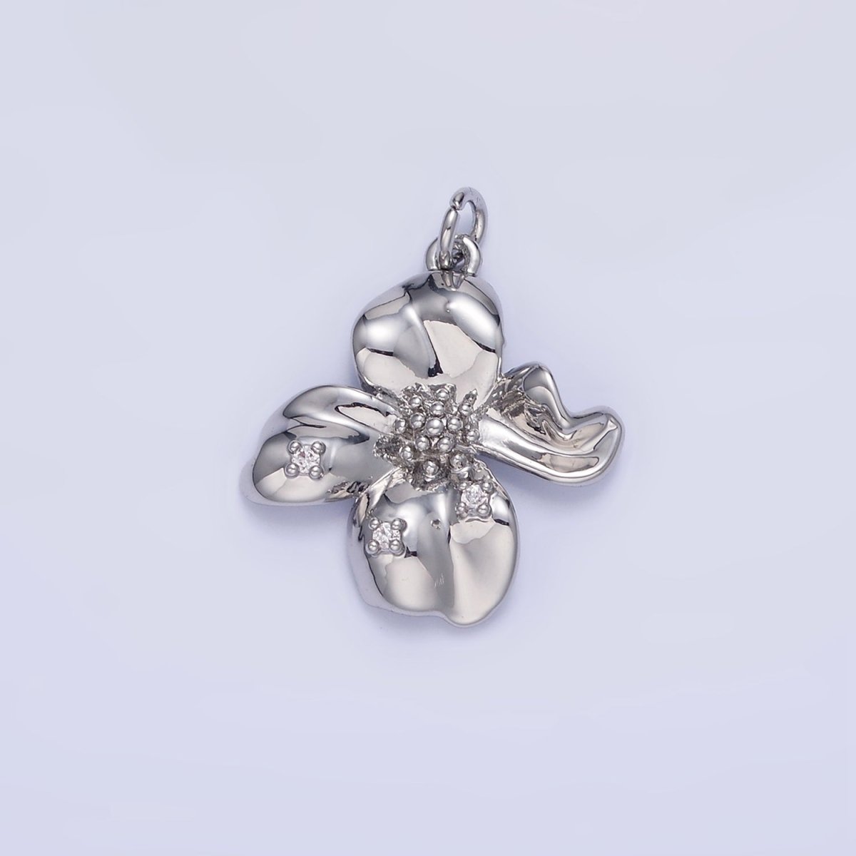 24K Gold Filled CZ Dotted Molten Foil Flower Petal Charm in Gold &amp; Silver | C242