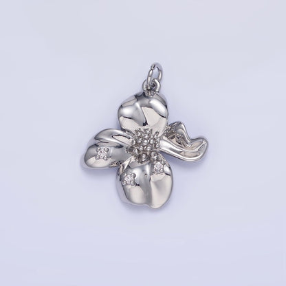24K Gold Filled CZ Dotted Molten Foil Flower Petal Charm in Gold &amp; Silver | C242