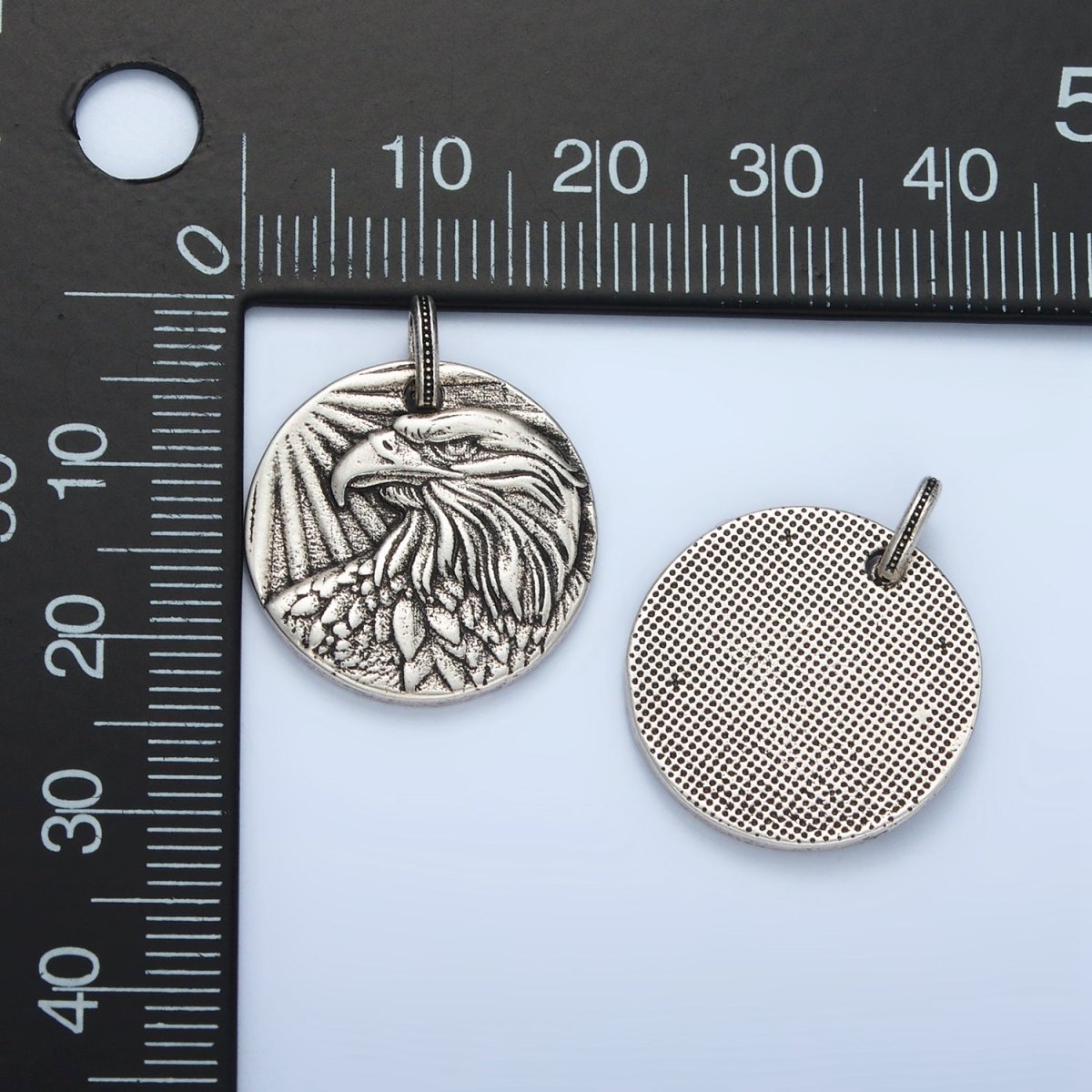 14K Gold Filled 20mm Eagle Bird Animal Round Coin Charm in Gold &amp; Oxidized Silver | AG885 AC176
