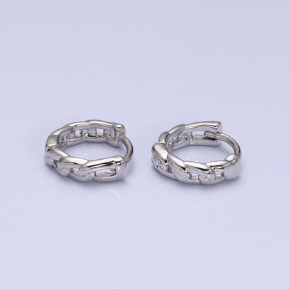 White Gold Filled Flat Curb Link 11mm Cartilage Huggie Earrings | AD858