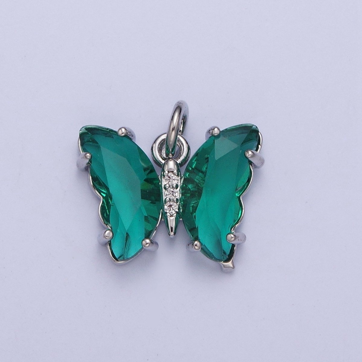 White Gold Filled Glass Acrylic Butterfly Mariposa Charm in Silver | M-491 - M-493 C-644 C-687