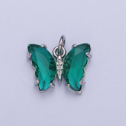 White Gold Filled Glass Acrylic Butterfly Mariposa Charm in Silver | M-491 - M-493 C-644 C-687