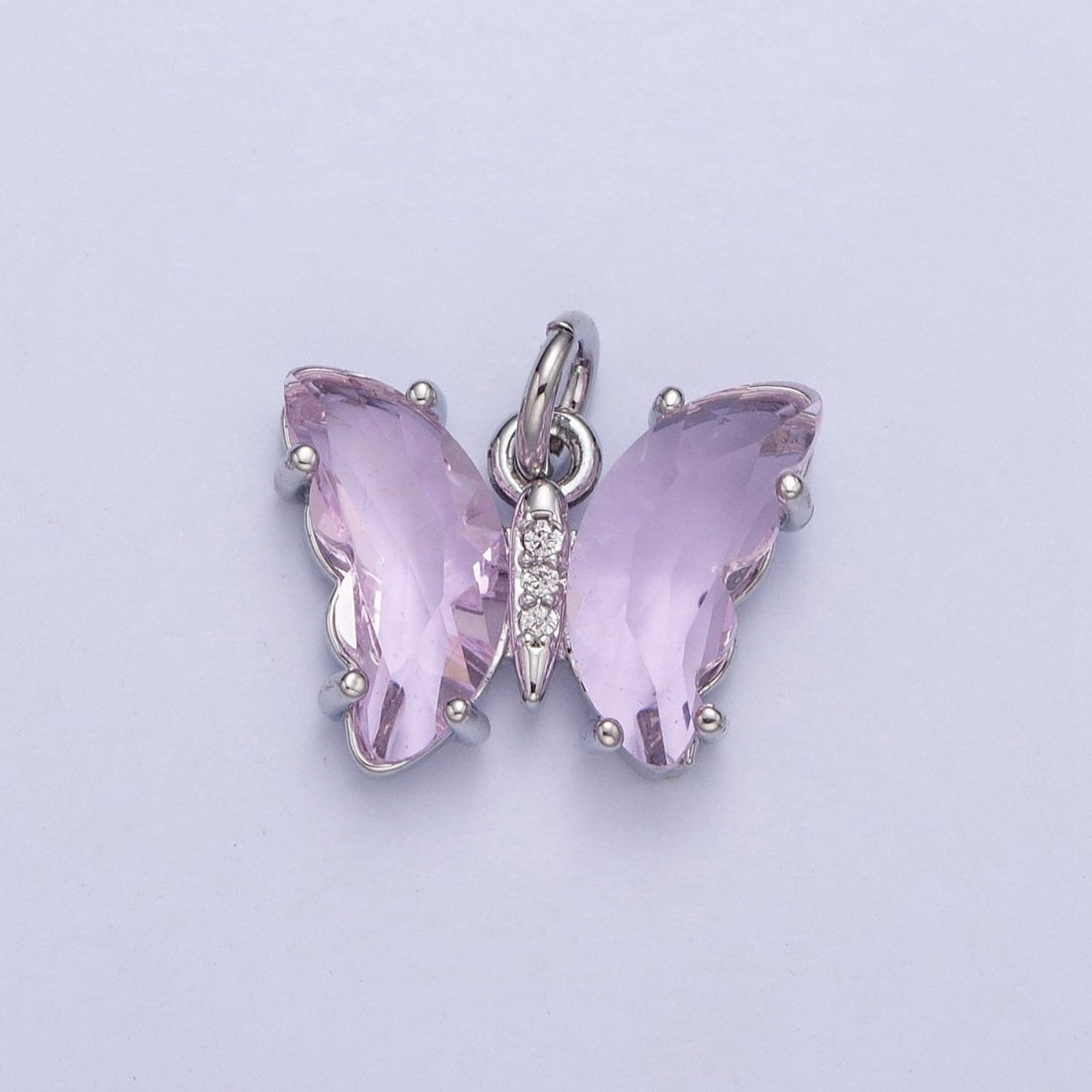 White Gold Filled Glass Acrylic Butterfly Mariposa Charm in Silver | M-491 - M-493 C-644 C-687