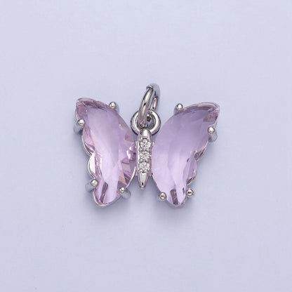 White Gold Filled Glass Acrylic Butterfly Mariposa Charm in Silver | M-491 - M-493 C-644 C-687