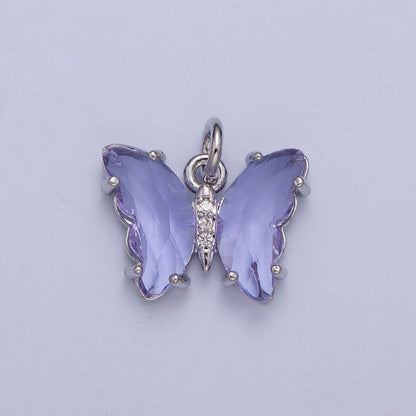 White Gold Filled Glass Acrylic Butterfly Mariposa Charm in Silver | M-491 - M-493 C-644 C-687