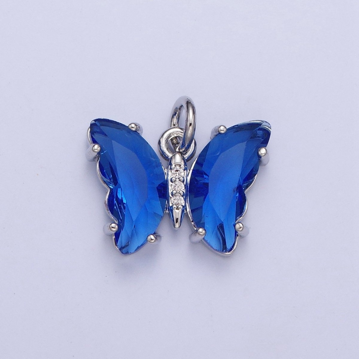 White Gold Filled Glass Acrylic Butterfly Mariposa Charm in Silver | M-491 - M-493 C-644 C-687