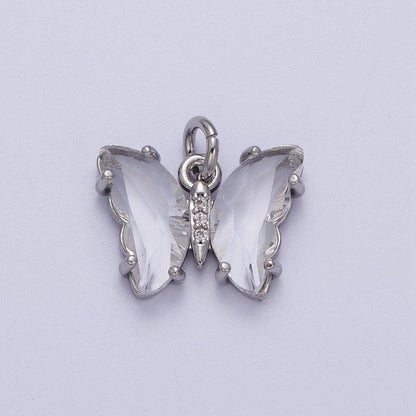 White Gold Filled Glass Acrylic Butterfly Mariposa Charm in Silver | M-491 - M-493 C-644 C-687