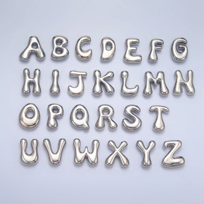 White Gold Filled Groovey Chubby Balloon Letter Initial Pendant | A1643 - A1655
