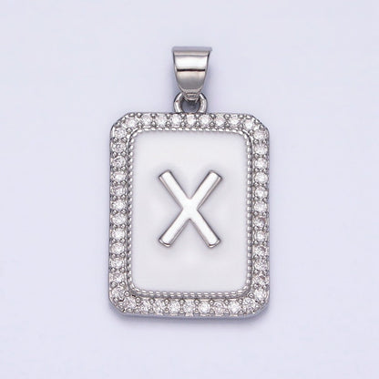 White Gold Filled Initial Letter A-Z White Enamel Micro Paved CZ Personalized Tag Pendant | A-559-A-571