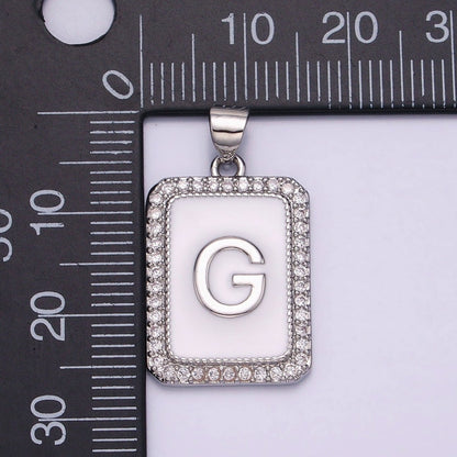 White Gold Filled Initial Letter A-Z White Enamel Micro Paved CZ Personalized Tag Pendant | A-559-A-571
