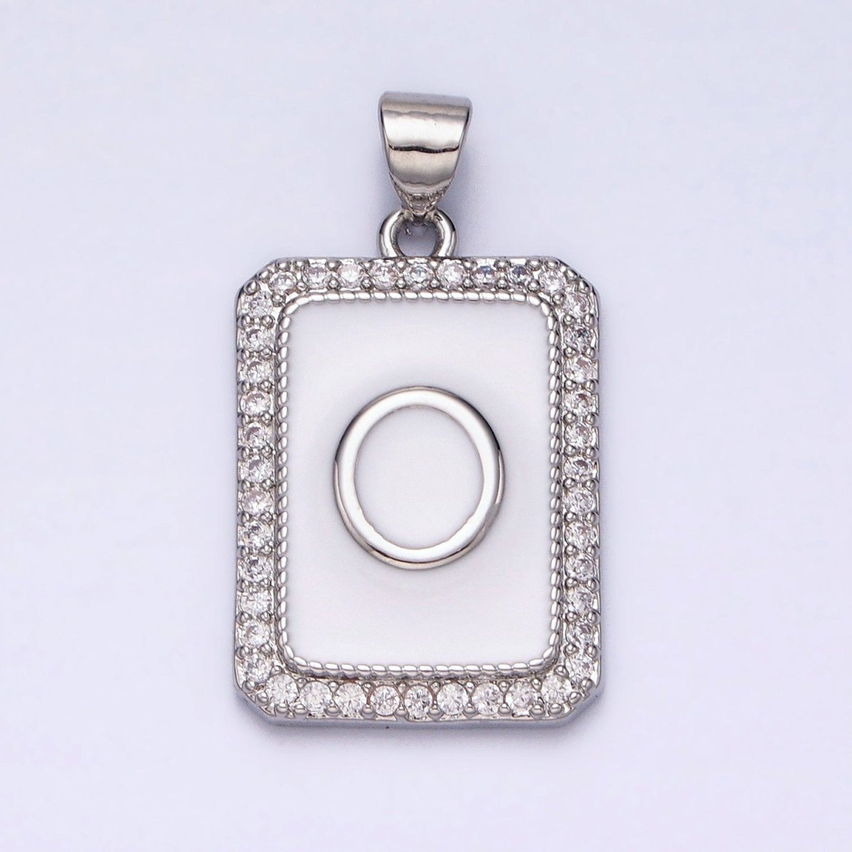White Gold Filled Initial Letter A-Z White Enamel Micro Paved CZ Personalized Tag Pendant | A-559-A-571