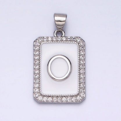 White Gold Filled Initial Letter A-Z White Enamel Micro Paved CZ Personalized Tag Pendant | A-559-A-571