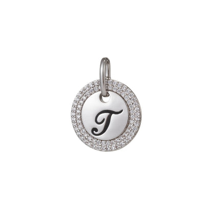 White Gold Filled Micro Pave CZ Initial Letters Pendant Charm, White Gold Filled Letter Pendant, For DIY Jewelry Necklace Making