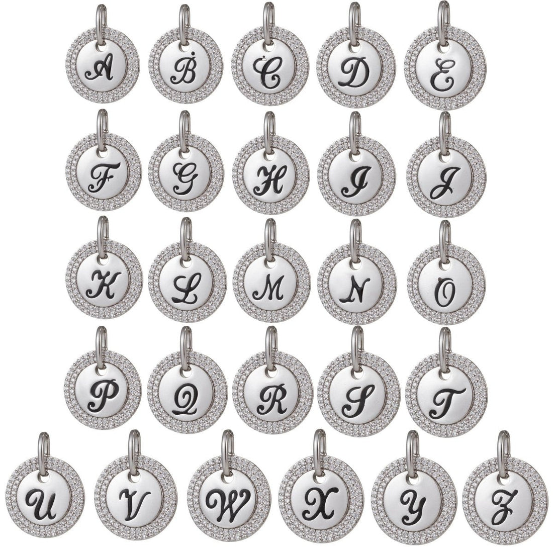 White Gold Filled Micro Pave CZ Initial Letters Pendant Charm, White Gold Filled Letter Pendant, For DIY Jewelry Necklace Making