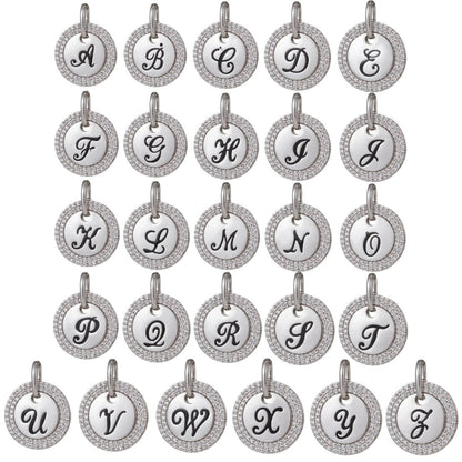 White Gold Filled Micro Pave CZ Initial Letters Pendant Charm, White Gold Filled Letter Pendant, For DIY Jewelry Necklace Making