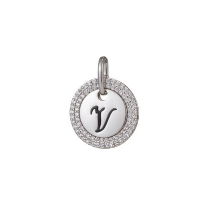 White Gold Filled Micro Pave CZ Initial Letters Pendant Charm, White Gold Filled Letter Pendant, For DIY Jewelry Necklace Making