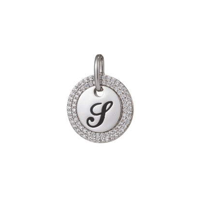 White Gold Filled Micro Pave CZ Initial Letters Pendant Charm, White Gold Filled Letter Pendant, For DIY Jewelry Necklace Making