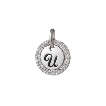 White Gold Filled Micro Pave CZ Initial Letters Pendant Charm, White Gold Filled Letter Pendant, For DIY Jewelry Necklace Making