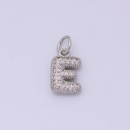 White Gold Filled Micro Paved CZ Chubby Balloon Initial Letter Pendant | A157 - A169