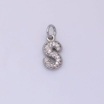White Gold Filled Micro Paved CZ Chubby Balloon Initial Letter Pendant | A157 - A169