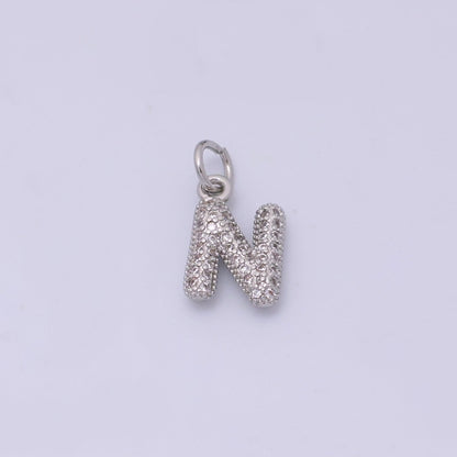 White Gold Filled Micro Paved CZ Chubby Balloon Initial Letter Pendant | A157 - A169
