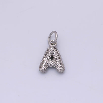 White Gold Filled Micro Paved CZ Chubby Balloon Initial Letter Pendant | A157 - A169