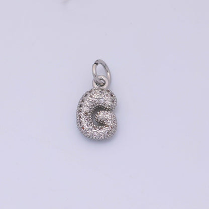 White Gold Filled Micro Paved CZ Chubby Balloon Initial Letter Pendant | A157 - A169