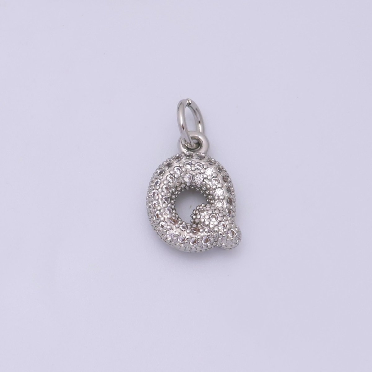 White Gold Filled Micro Paved CZ Chubby Balloon Initial Letter Pendant | A157 - A169