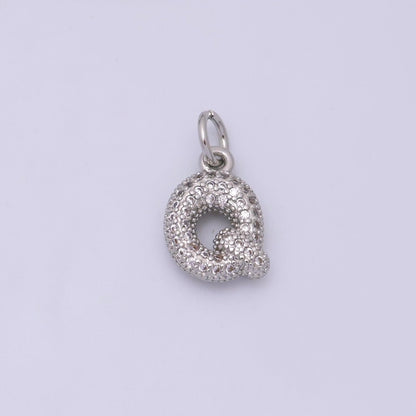 White Gold Filled Micro Paved CZ Chubby Balloon Initial Letter Pendant | A157 - A169