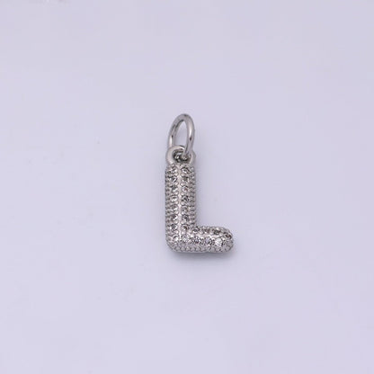 White Gold Filled Micro Paved CZ Chubby Balloon Initial Letter Pendant | A157 - A169
